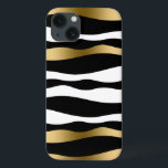 Etui iPhone 13 Abstrait Zebra Stripes noir blanc & or<br><div class="desc">Elégant abstrait zèbre rayures motif en noir et blanc avec accent de bande dorée aléatoire.</div>
