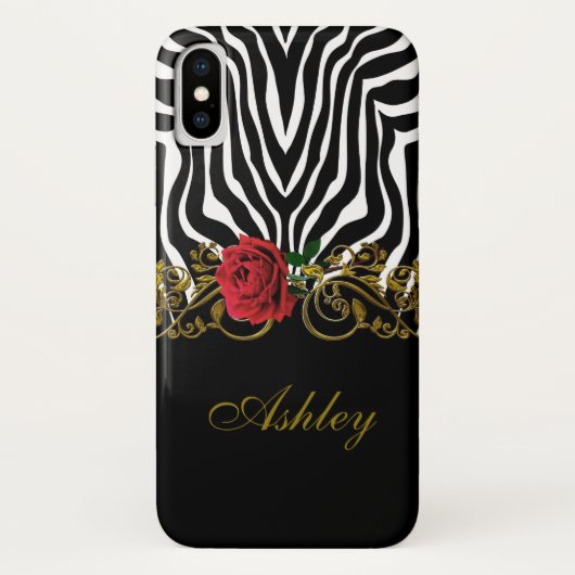 Coques Case-Mate iPhone Abstraite Fleur Zèbre Rouge Noir Blanc Or (Dos)