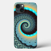 Coques Case-Mate iPhone Abstraite spirale d'art fractal bleu turquoise ora (Verso)