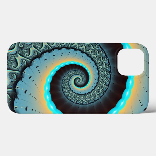 Coques Case-Mate iPhone Abstraite spirale d'art fractal bleu turquoise ora (Verso (horizontal))