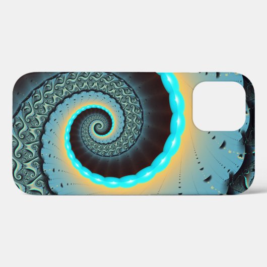 Coques Case-Mate iPhone Abstraite spirale d'art fractal bleu turquoise ora (Verso (horizontal))