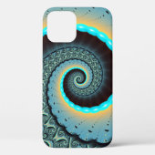 Coques Case-Mate iPhone Abstraite spirale d'art fractal bleu turquoise ora (Verso)