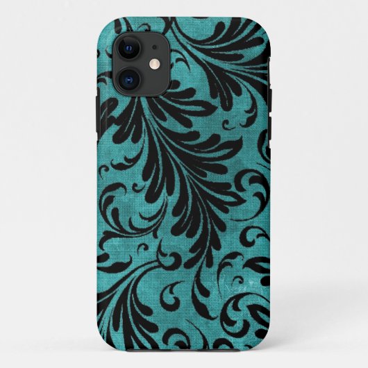 Coques Case-Mate iPhone Acanthus Feuille Aqua Turquoise Noir (Dos)
