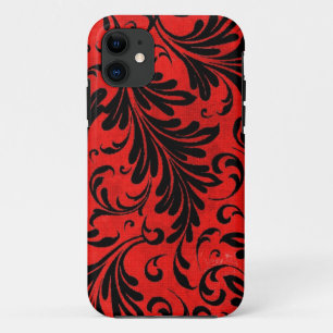 Coques Pour iPhone Acanthus Feuille noir rouge écarlate