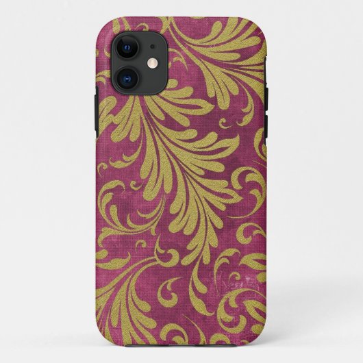 Coques Case-Mate iPhone Acanthus Feuilles Purple Magenta Gold (Dos)