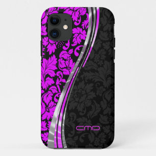 Case-Mate iPhone Case Accents argentés Monogrammes Hot Pink & Black Dama