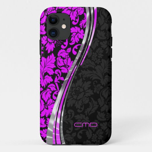 Coques Case-Mate iPhone Accents argentés Monogrammes Hot Pink & Black Dama (Dos)
