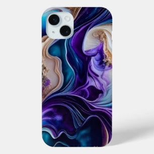 Coque iPhone 15 Mini Accents métalliques d'or sur les persiennes Turquo