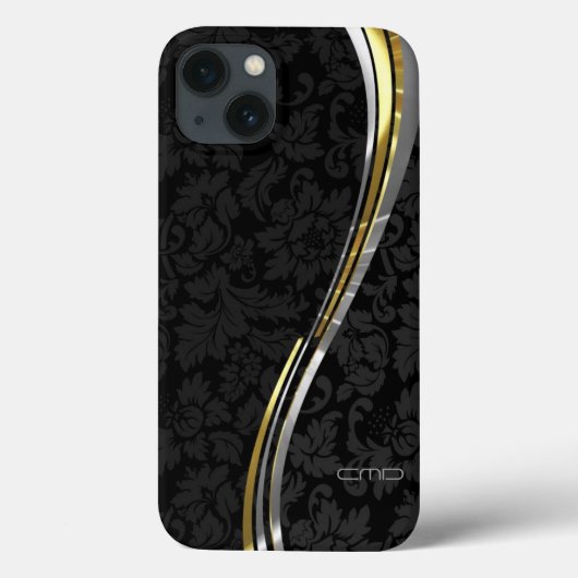 Coques Case-Mate iPhone Accents Noir Damas Argent & Or (Verso)