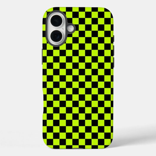 Coques Case-Mate iPhone Acid green black checkerboard pattern (Verso)