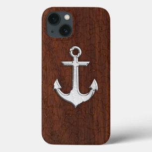 Etui iPhone 13 Acier Ancre en acajou marin humide
