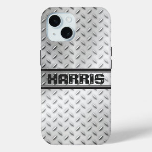 Coque Pour iPhone 15 Acier en tôle de diamant portant le nom