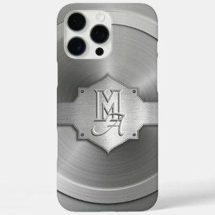 Coques iPhone 16 Pro Max Acier métallique trompe l’oeil gravé Monogramme