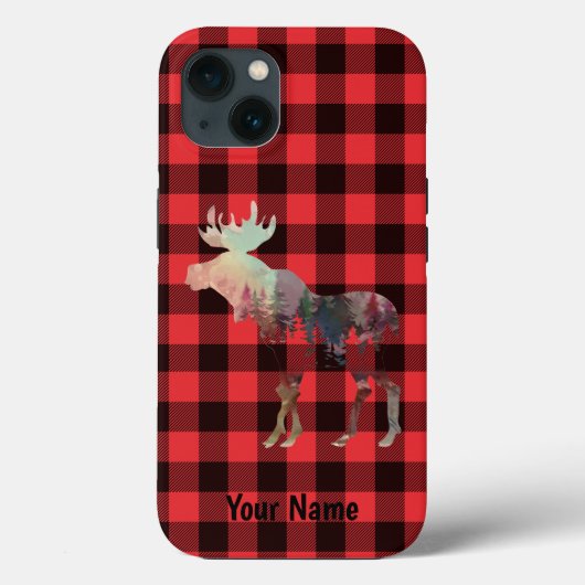 Coques Case-Mate iPhone Add Your Nom, Moose, Red Buffalo Plaid Phone Case (Verso)