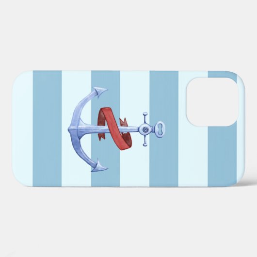 Coques Case-Mate iPhone Adorable Ancre nautique Bleu clair rayures (Verso (horizontal))
