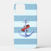 Coques Case-Mate iPhone Adorable Ancre nautique Bleu clair rayures (Verso)
