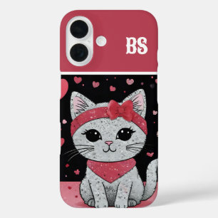 Coques iPhone 16 Adorable Chat en déguisement - Purrffect Valentine