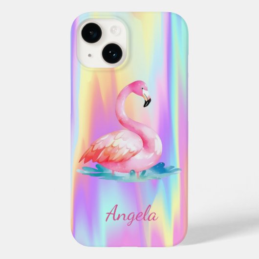 Coques Case-Mate iPhone Adorable Flamants roses roses mignons Holographiqu (Verso)