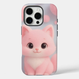 Coques iPhone 16 Pro Adorable Kitten rose avec Pom-Poms Fluffy