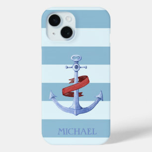 Coque Pour iPhone 15 Adorable Lampe d'Ancre de Marine Bleu Clair à Rayu