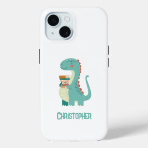 Coque Pour iPhone 15 Adorable Louveur De Livre Dinosaure Avec Nom Enfan