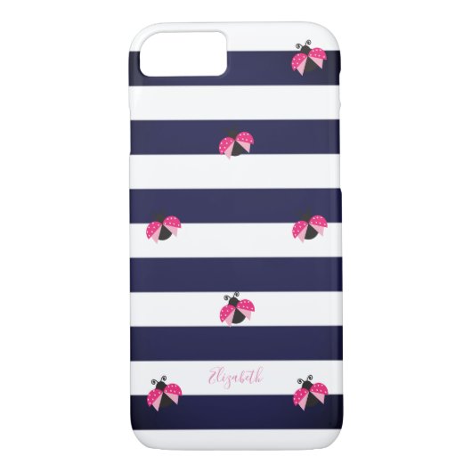 Coques Case-Mate iPhone adorable rayé, Ladybird - Personnalisé (Dos)