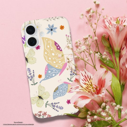 Coques Case-Mate iPhone Adorable rose girly pastel botanique et papillon