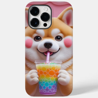 Coque Pour Pour iPhone 14 Pro Max Adorable Shiba Inu avec Rainbow Bubble Tea Phone