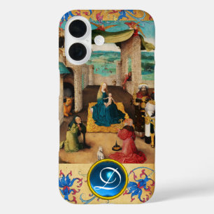 COQUES iPhone 16  ADORATION DE MAGI CHRISTMAS PARCHMENT GEM MONOGRAM