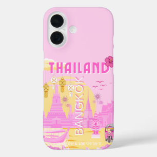 Coques iPhone 16 Affiche de voyage à Bangkok Thaïlande Art rétro