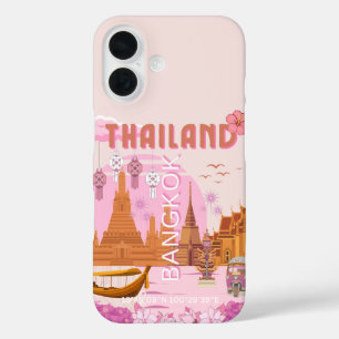 Coques iPhone 16 Affiche de voyage rétro boho Bangkok Thaïlande