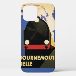 Coque iPhone 12 Affiche de voyage vintage, train Bournemouth Belle