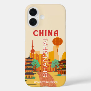 Coques iPhone 16 Affiche Rétro Voyage Shanghai Chine