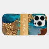 Coques Case-Mate iPhone Agate aquarelle turquoise or orange votre nom (Verso (horizontal))