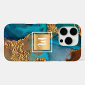 Coques Case-Mate iPhone Agate aquarelle turquoise orange or monogramme (Verso (horizontal))