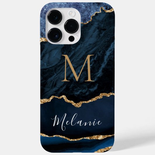 Coques Case-Mate iPhone Agate Bleu Parties scintillant or Marbre Nom perso (Verso)