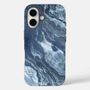 Coques iPhone 16 Agate bleue cristallisée   Pierre marbrée en ardoi