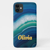 Coques Case-Mate iPhone Agate Bleue & Géode de Teal Luxe Personnalisé (Dos)