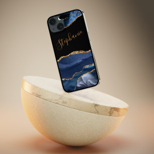 Case-Mate iPhone Case Agate Blue Gold Parties scintillant Nom personnali