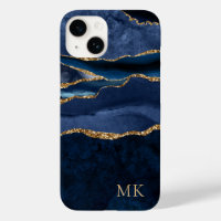 Agate en marbre moderne or et marine Monogramme Co