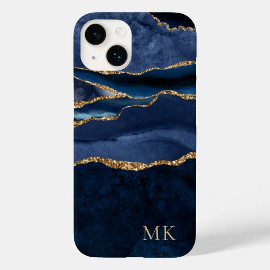 Coques Case-Mate iPhone Agate en marbre moderne or et marine Monogramme Co (Verso)
