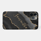 Coques Case-Mate iPhone Agate fausse pailletée noire et or (Dos (Horizontal))