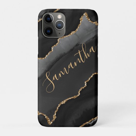 Coques Case-Mate iPhone Agate fausse pailletée noire et or (Dos)