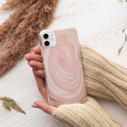 Coques Case-Mate iPhone Agate Géode Rose Pâle Or Feuille Fausse