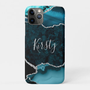 Case-Mate iPhone Case Agate Marbre Paillettes de Teal et Faux Argent