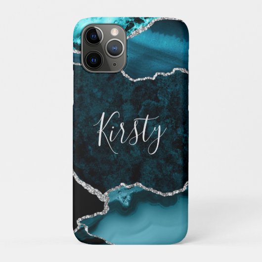 Coques Case-Mate iPhone Agate Marbre Paillettes de Teal et Faux Argent (Dos)