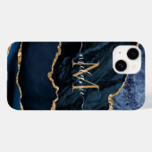 Coques Case-Mate iPhone Agate Marine Blue Gold Marbre Votre nom Lettre Cad (Verso (horizontal))