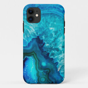 Coques Pour iPhone Agate moderne en marbre bleu