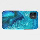 Coques Case-Mate iPhone Agate moderne en marbre bleu (Dos (Horizontal))