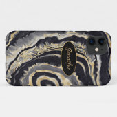Coques Case-Mate iPhone Agate Moderne Noir & Cristal Doré Personnalisé (Dos (Horizontal))